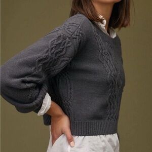 Maeve by Anthropologie XSmall Cable-Knit Pullover Sweater Dark Gray Preppy Crop